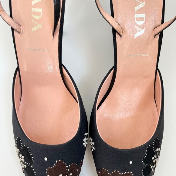 Vintage Prada Navy Slingback Heels Flower Design IT 39.5 - Picture 6 of 11